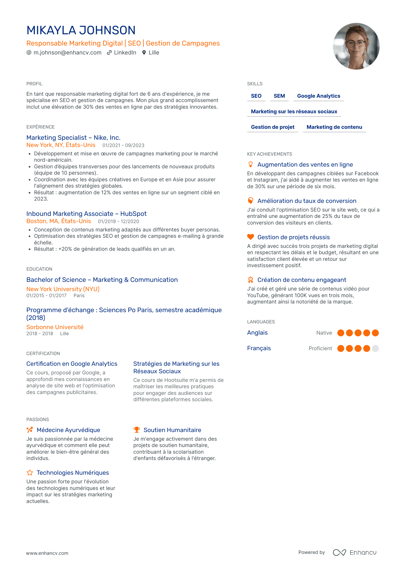Responsable Marketing Digital | SEO | Gestion de Campagnes resume example