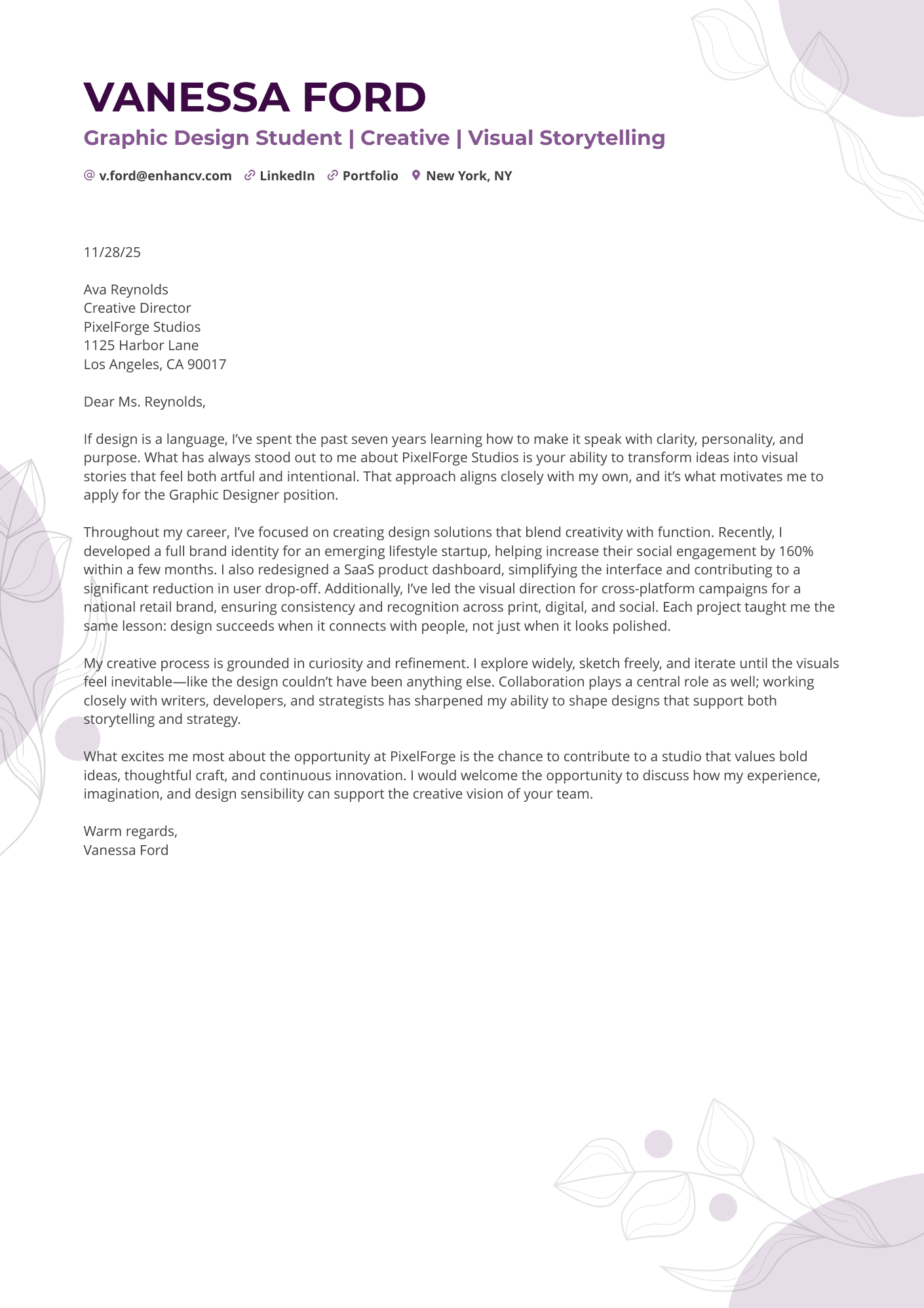 Graphic Design Student | Creative | Visual Storytelling resume example