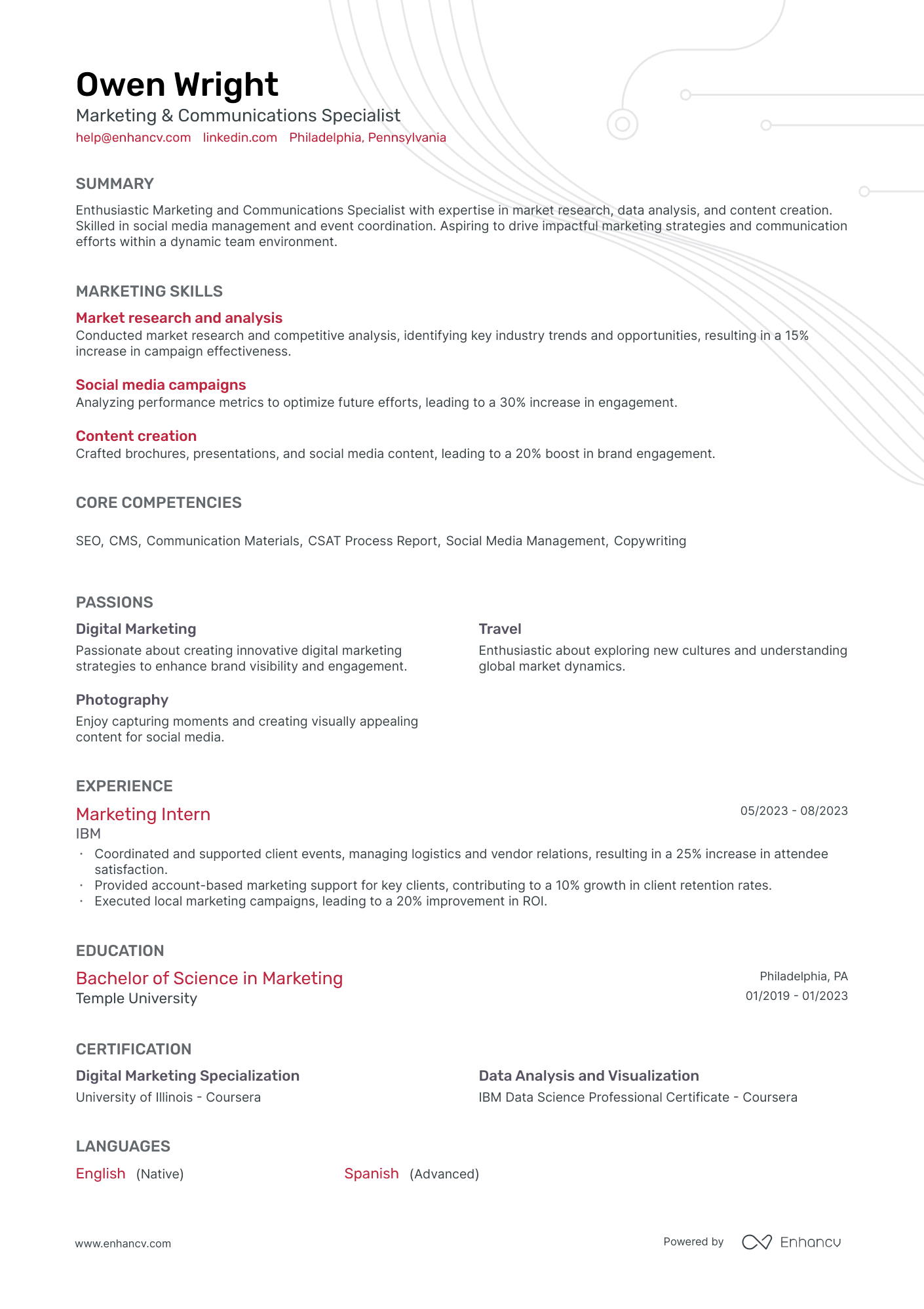 Marketing & Communications Specialist  resume example