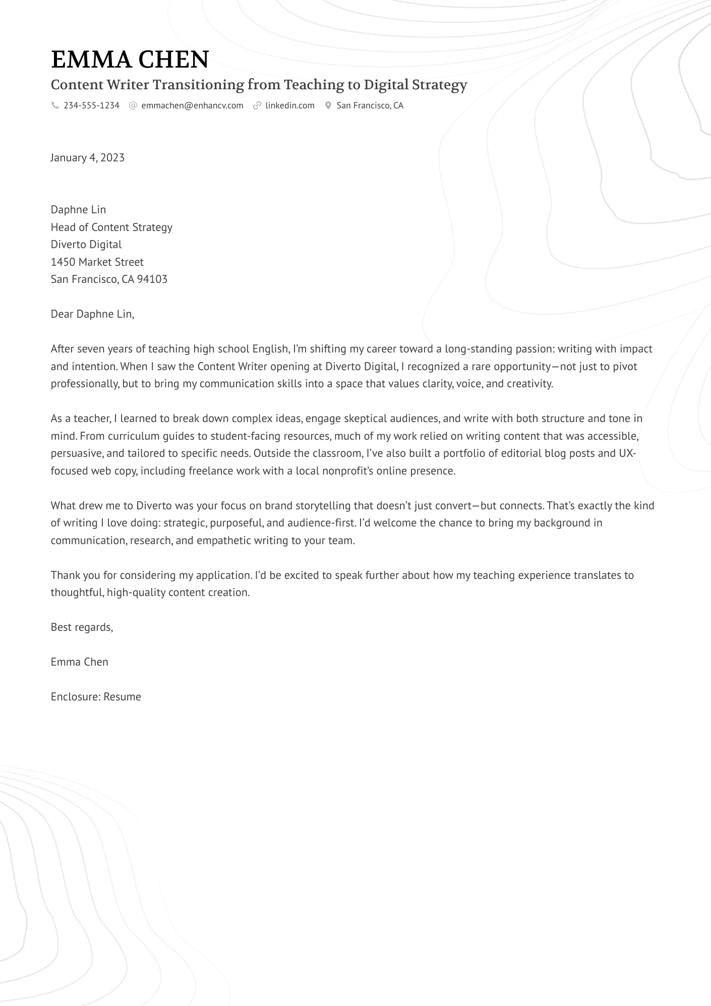 Content Writer Transitioning from Teaching to Digital Strategy resume example