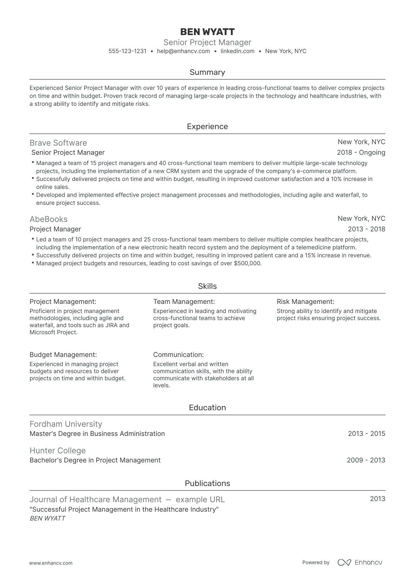 project manager resume highlights Senior Project Manager Resume Example