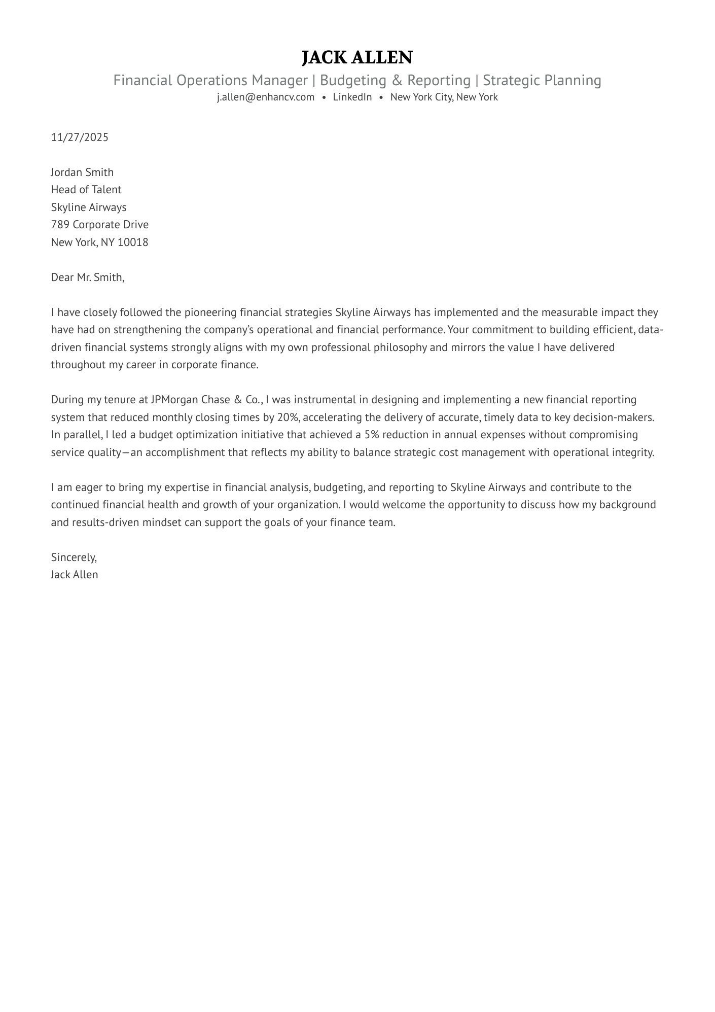 Financial Operations Manager | Budgeting & Reporting | Strategic Planning resume example