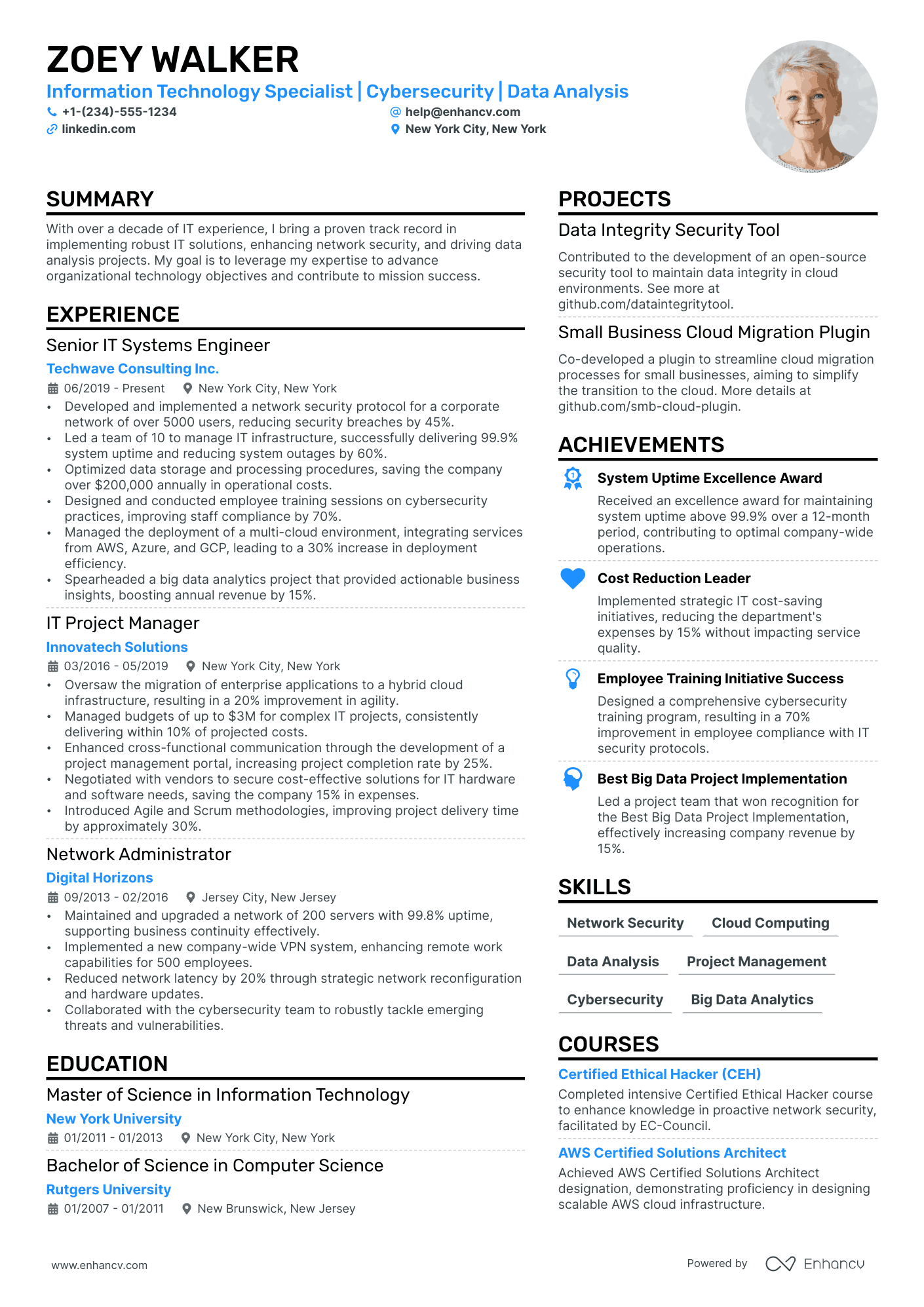 Information Technology Specialist | Cybersecurity | Data Analysis resume example