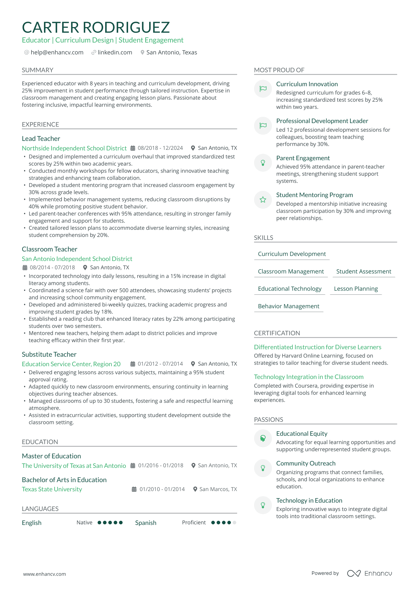 Educator | Curriculum Design | Student Engagement resume example