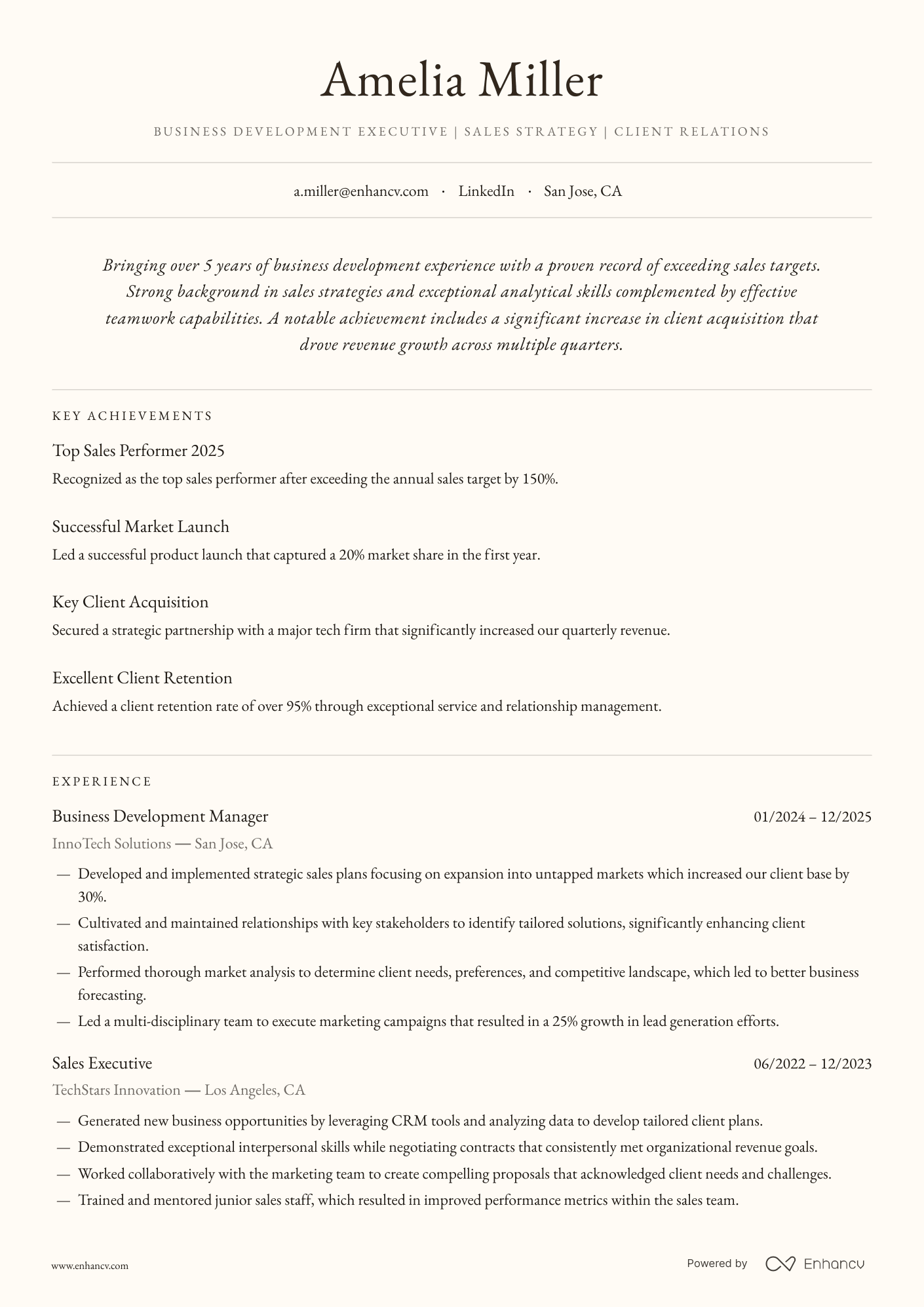 Business Development Executive | Sales Strategy | Client Relations resume example