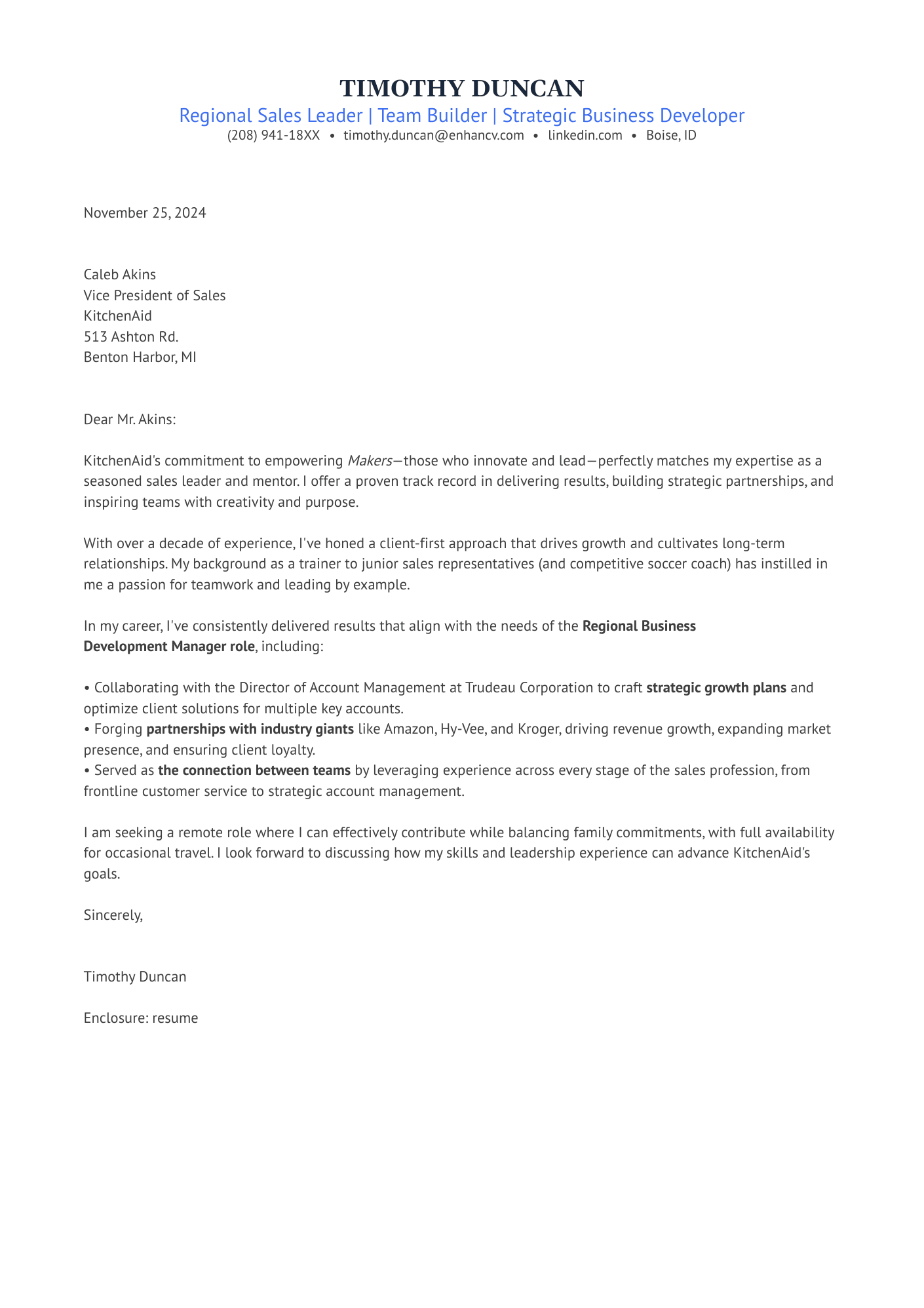 Regional Sales Leader | Team Builder | Strategic Business Developer resume example