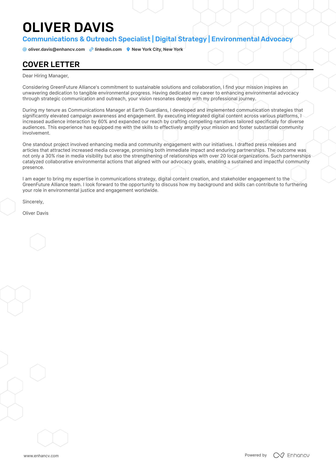 Communications &amp; Outreach Specialist | Digital Strategy | Environmental Advocacy resume example