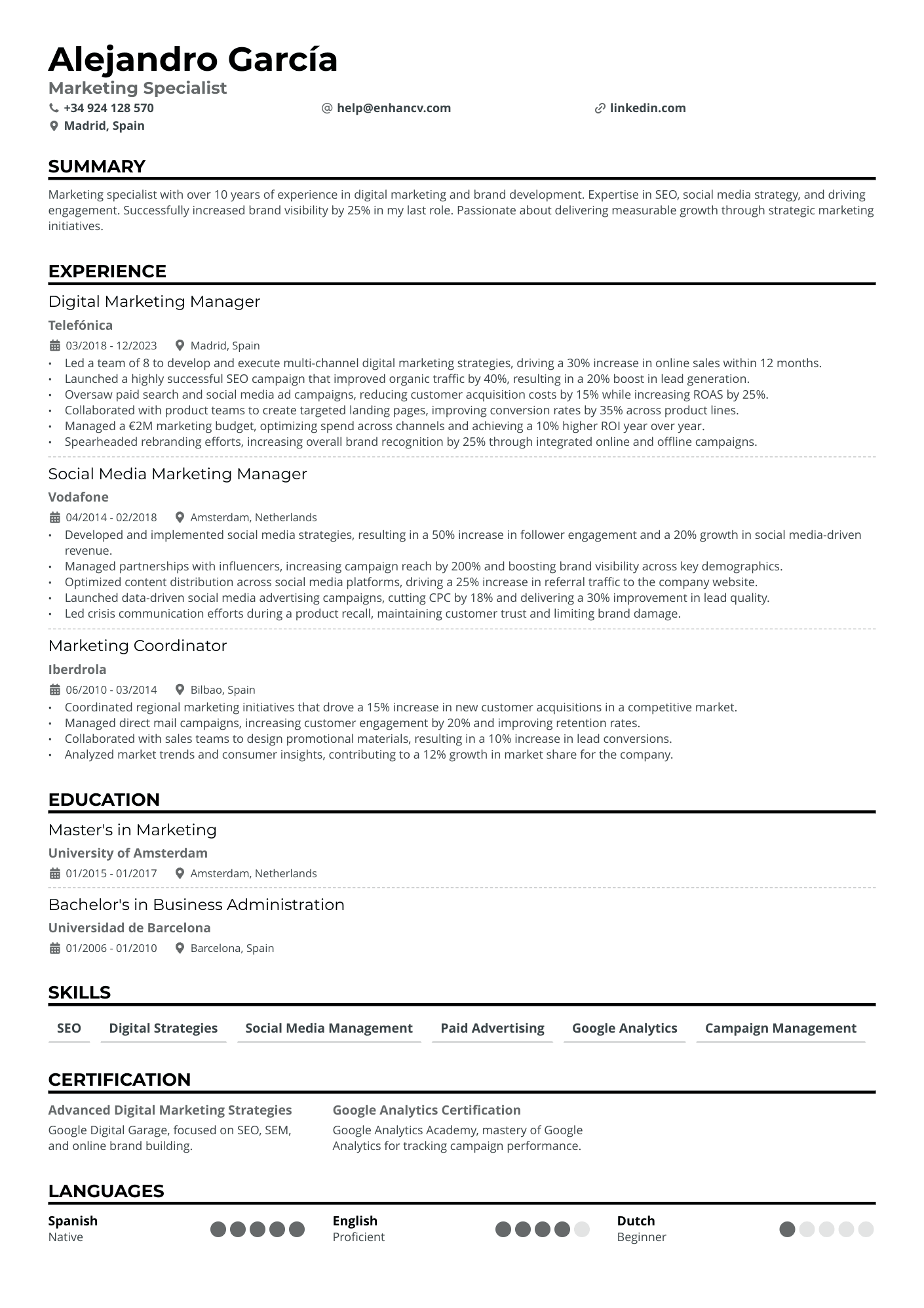 Marketing Specialist  resume example