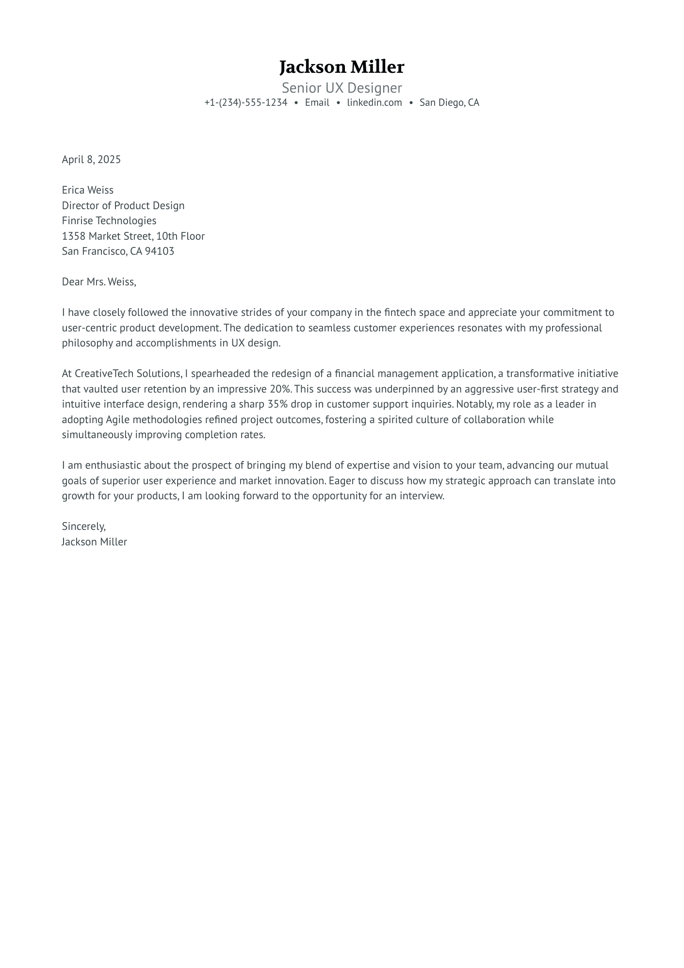 Senior UX Designer resume example