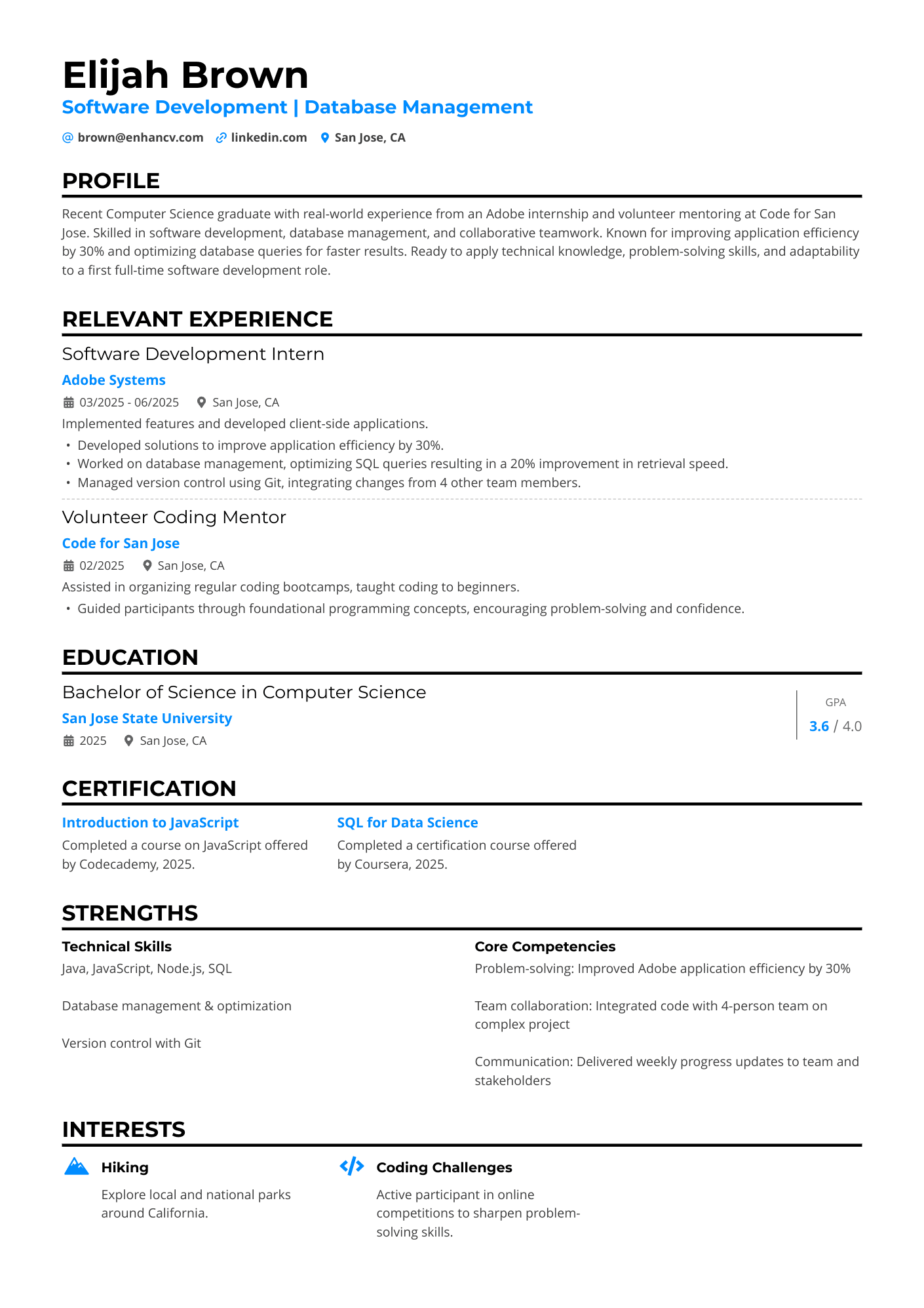 Software Development | Database Management resume example