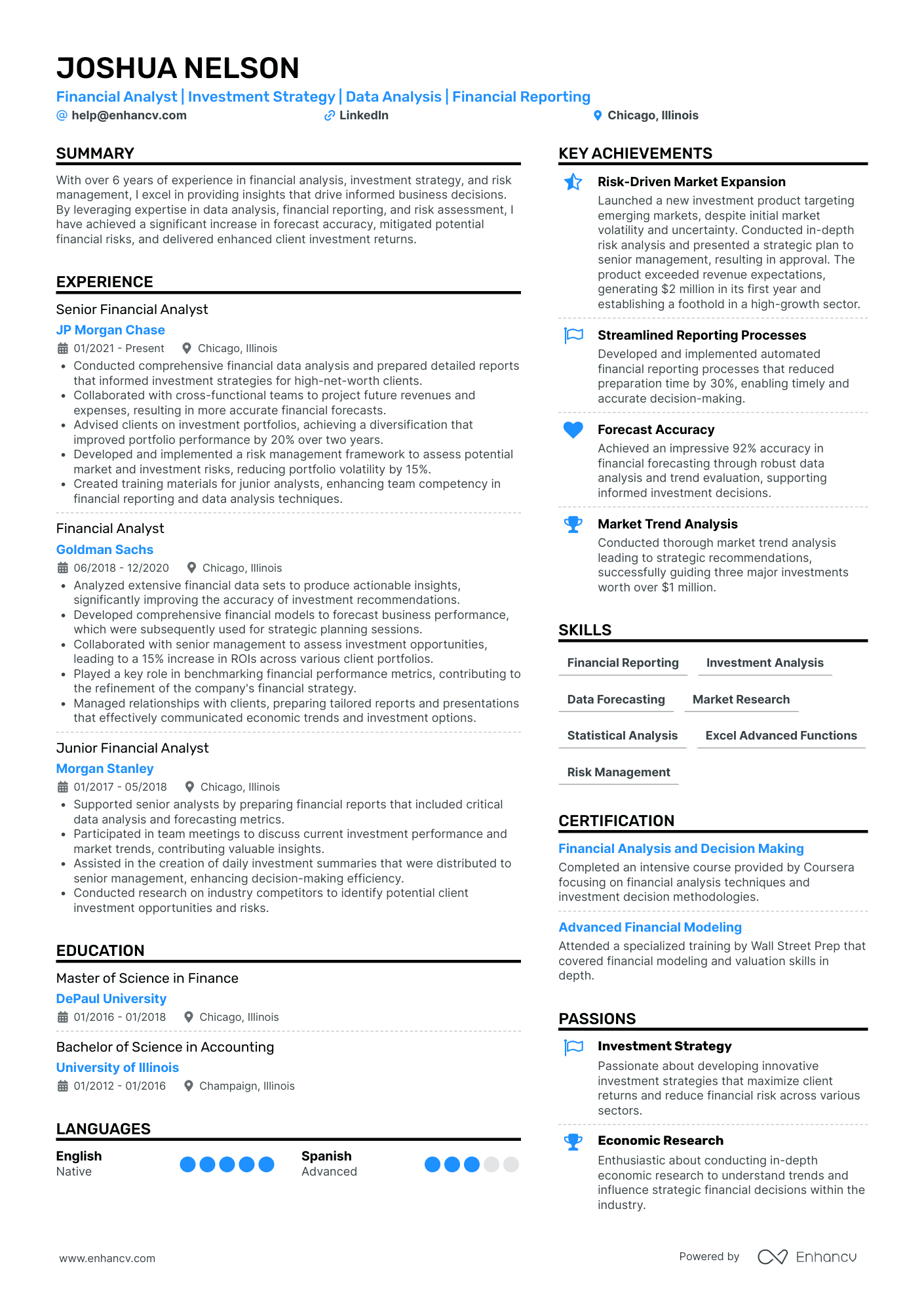 Financial Analyst | Investment Strategy | Data Analysis | Financial Reporting resume example