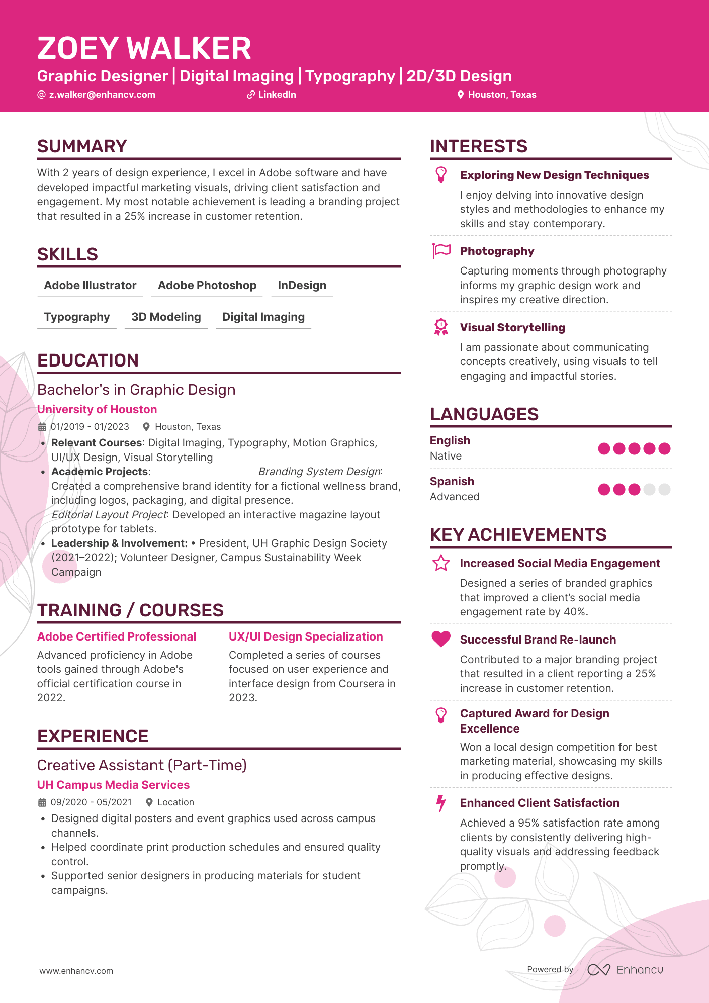Graphic Designer | Digital Imaging | Typography | 2D/3D Design resume example