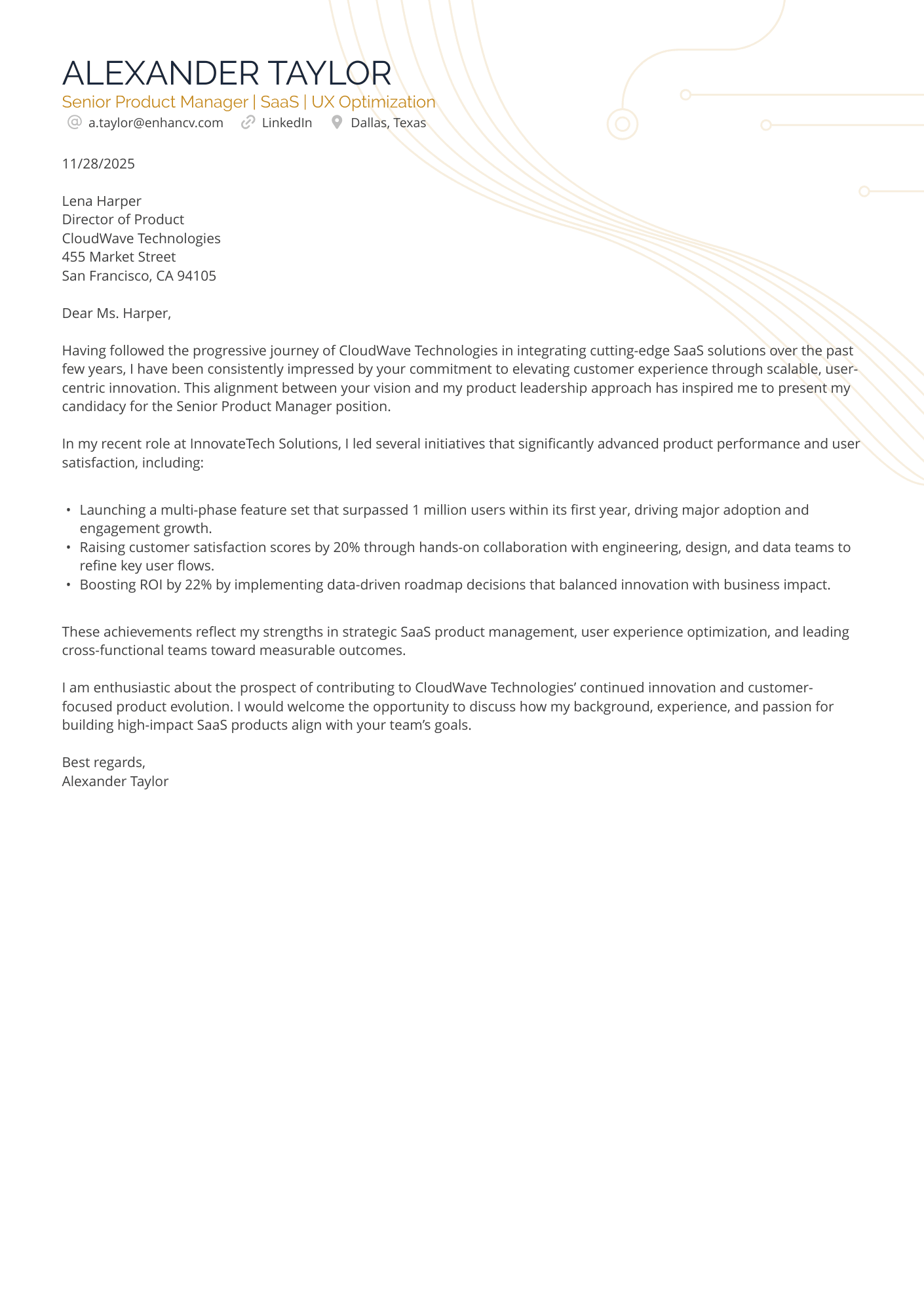 Senior Product Manager | SaaS | UX Optimization resume example