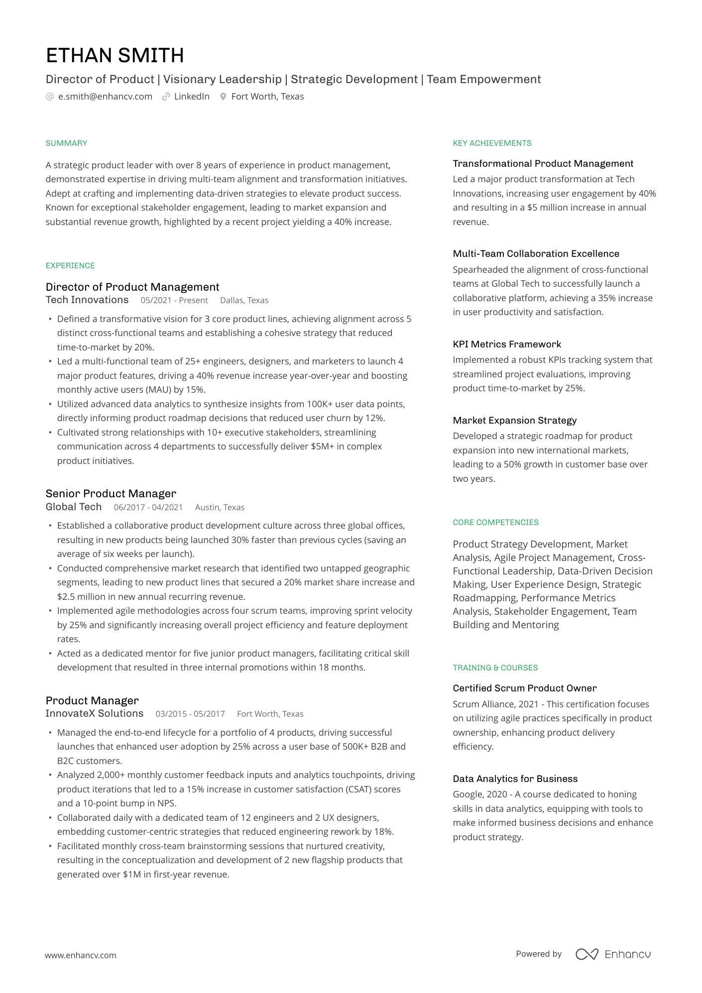 Director of Product | Visionary Leadership | Strategic Development | Team Empowerment resume example