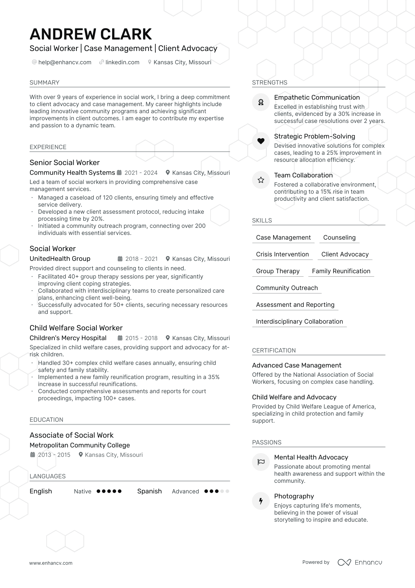 Social Worker | Case Management | Client Advocacy resume example