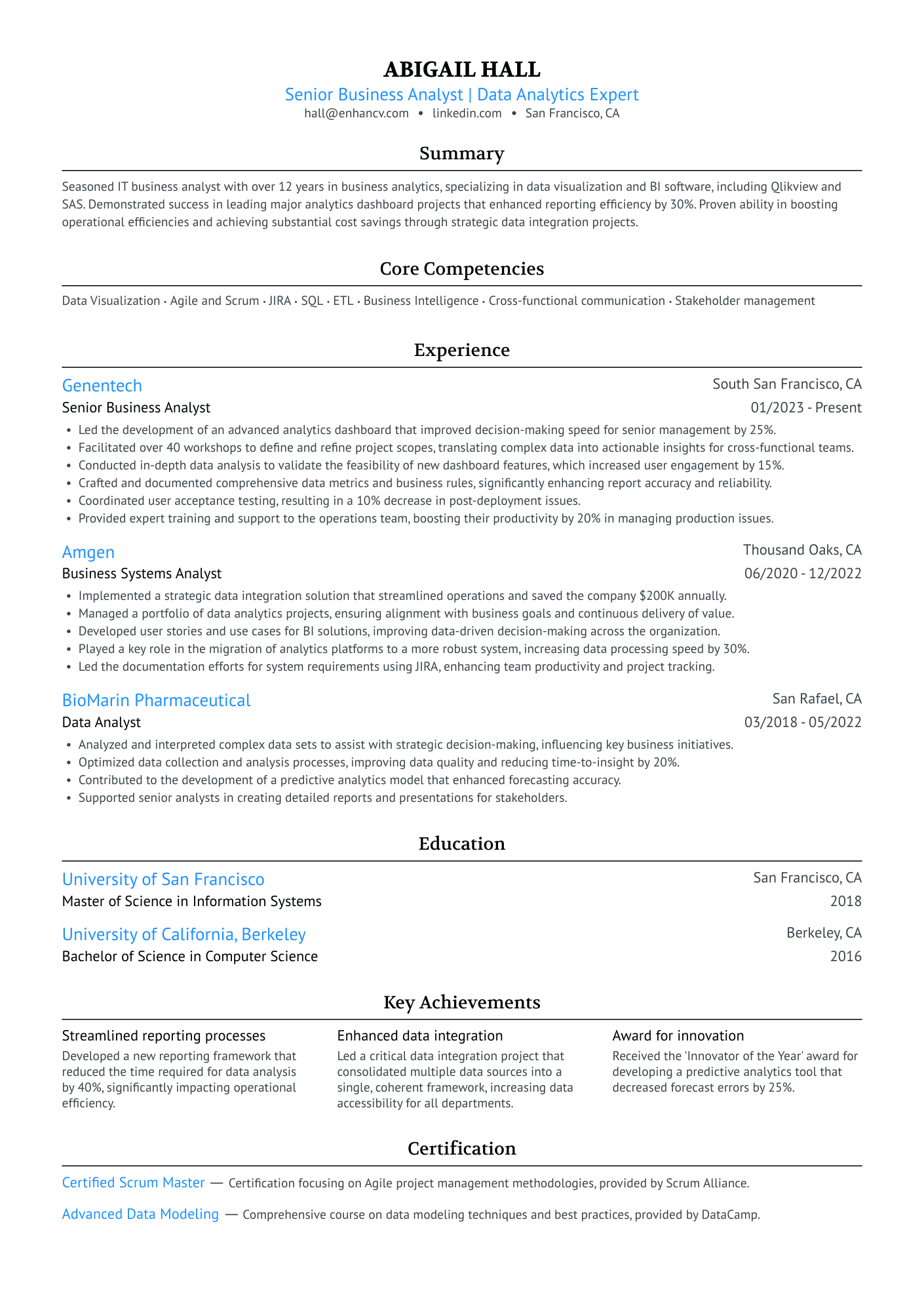 Senior Business Analyst | Data Analytics Expert resume example