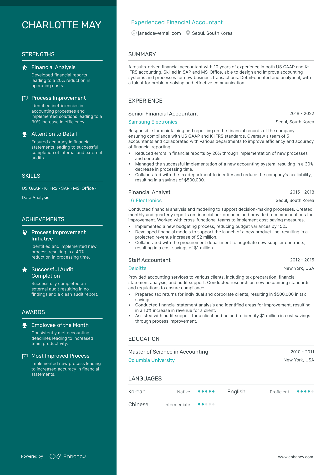 Experienced Financial Accountant resume example