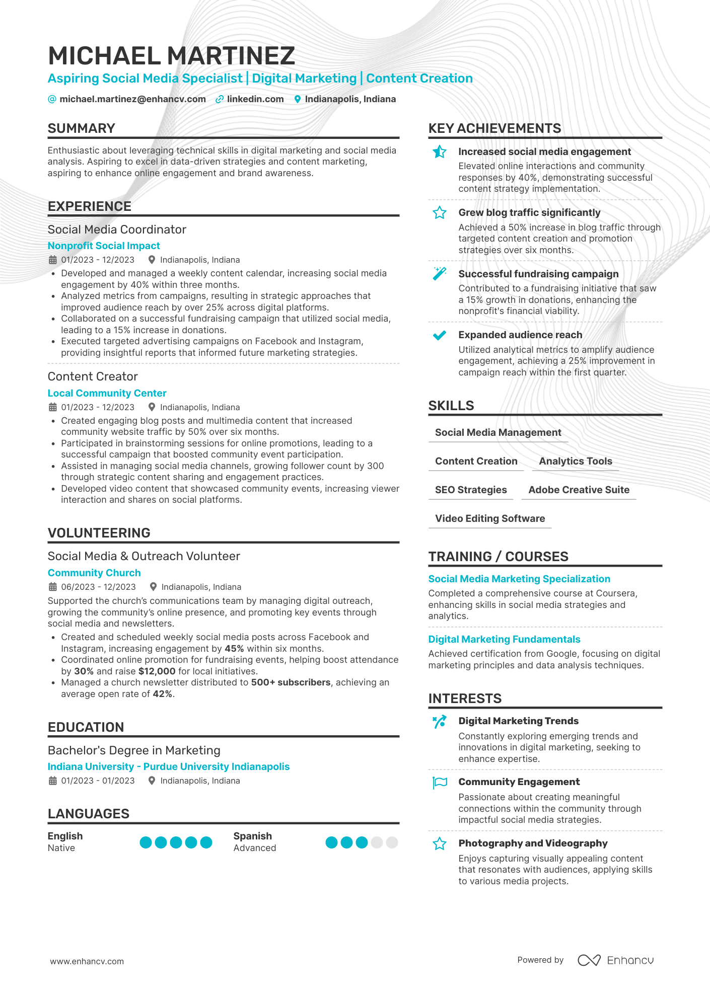 Aspiring Social Media Specialist | Digital Marketing | Content Creation resume example