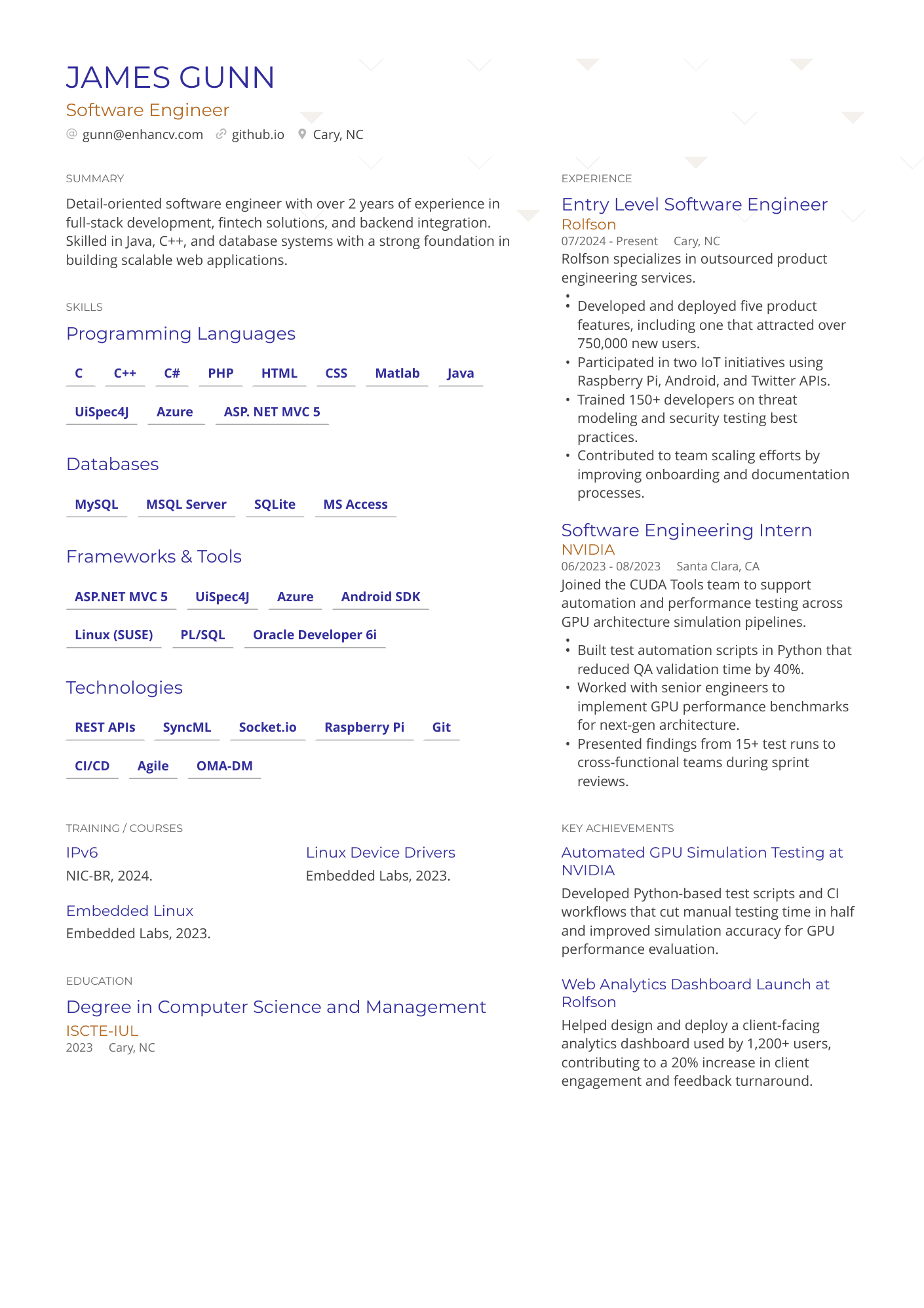 Software Engineer resume example