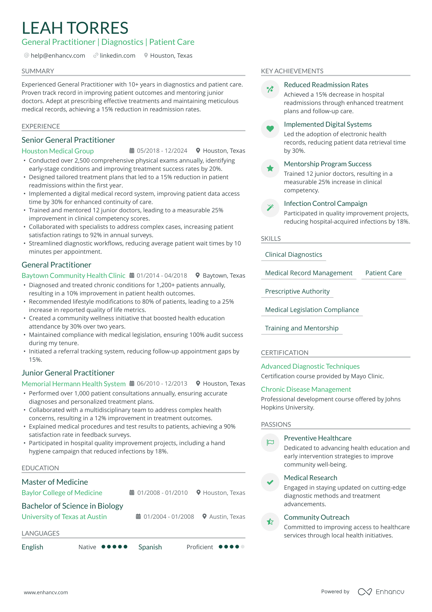 General Practitioner | Diagnostics | Patient Care resume example