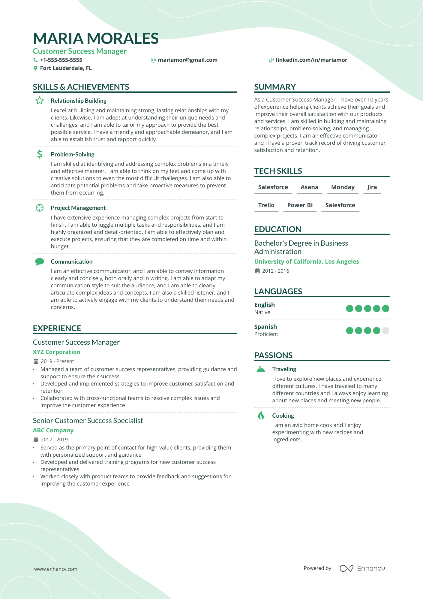 Customer Success Manager resume example