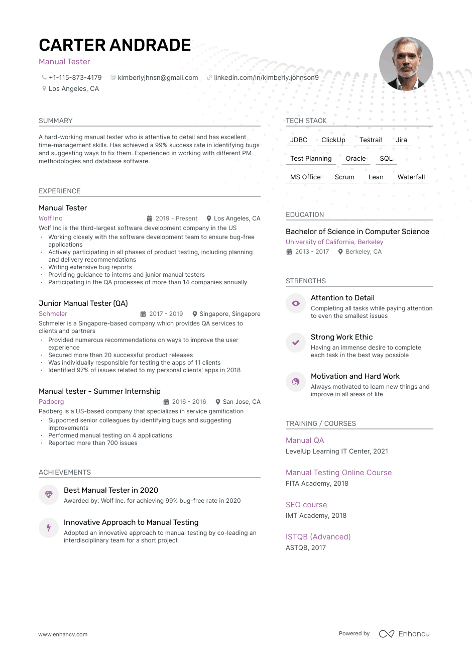 Manual tester resume example