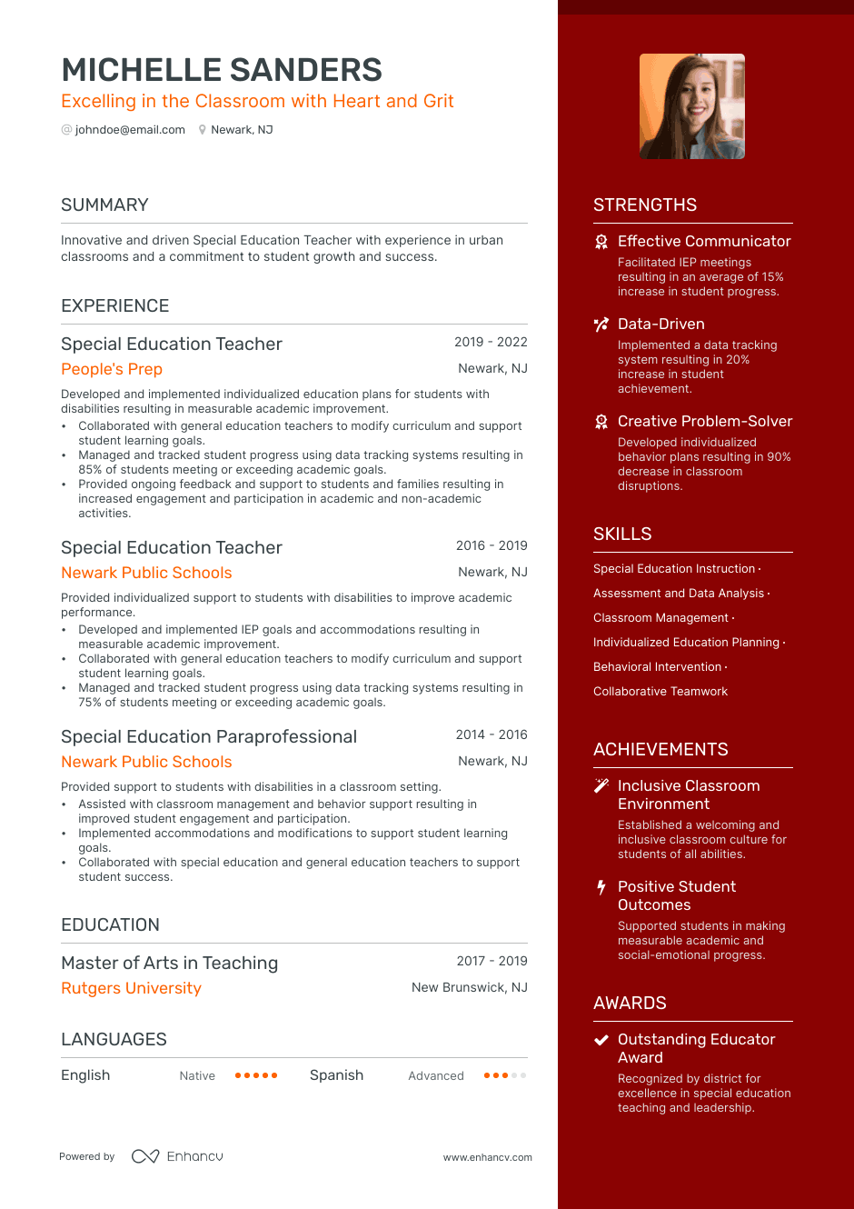 Excelling in the Classroom with Heart and Grit resume example