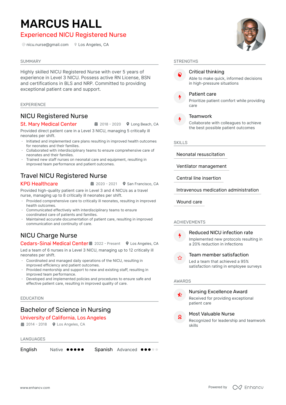 NICU nurse resume example
