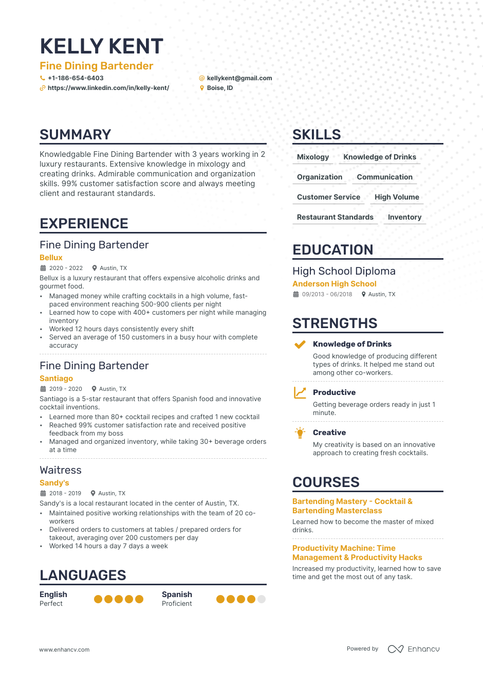 8 Bartender Resume Examples & Guide for 2023