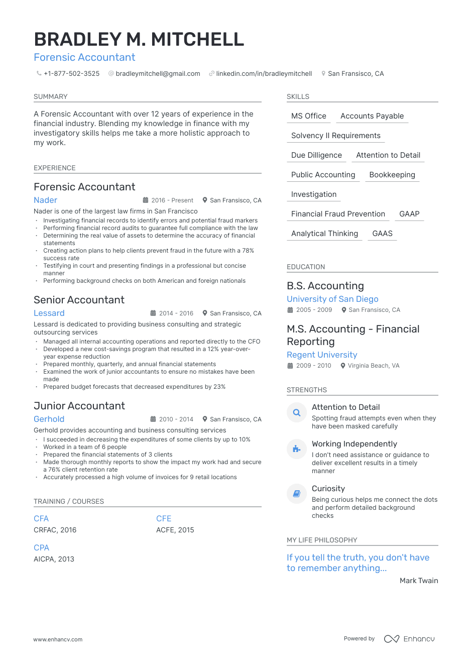 Forensic accountant resume example