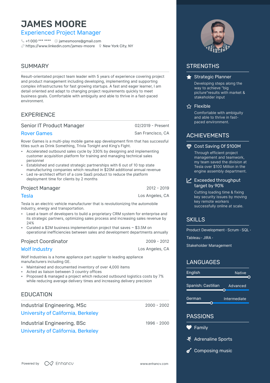 Experienced Project Manager resume example