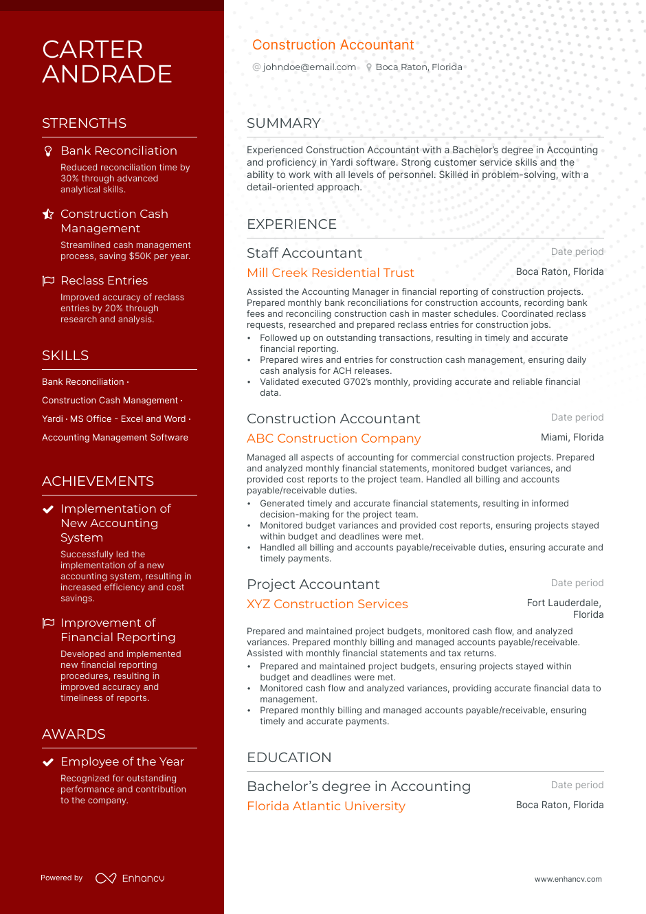 Construction accountant resume example