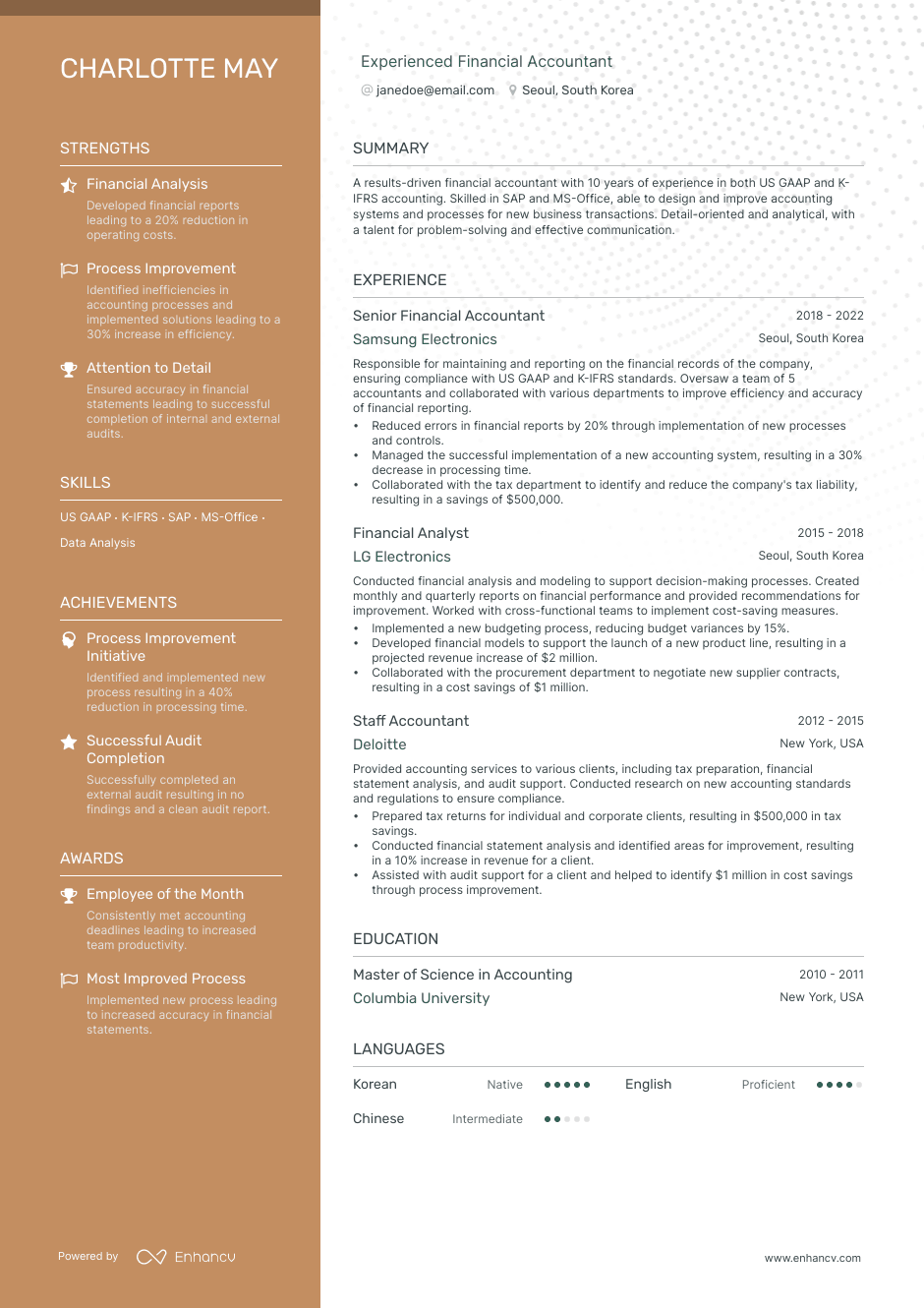 Financial accountant resume example