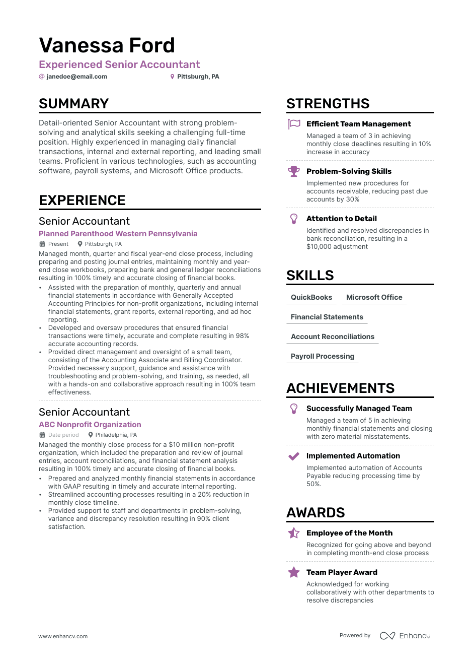 Full cycle accountant resume example