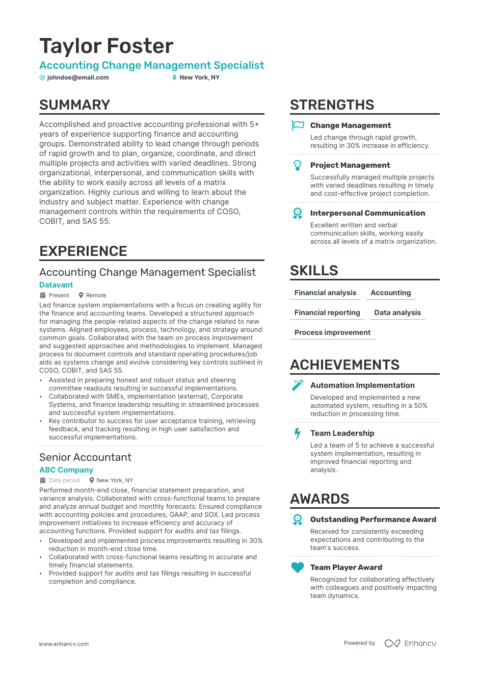 Management accountant resume example
