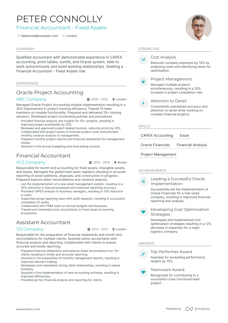 Oracle project accountant resume example