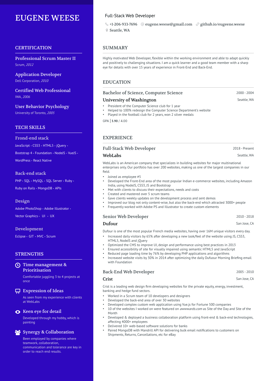Full Stack Web Developer resume