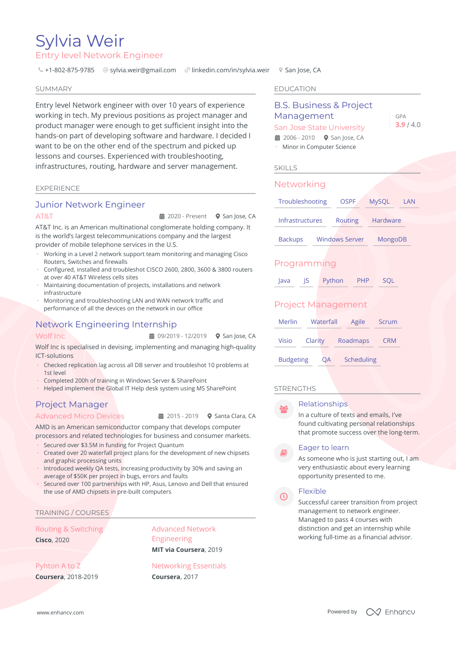 entry level network engineer resume example