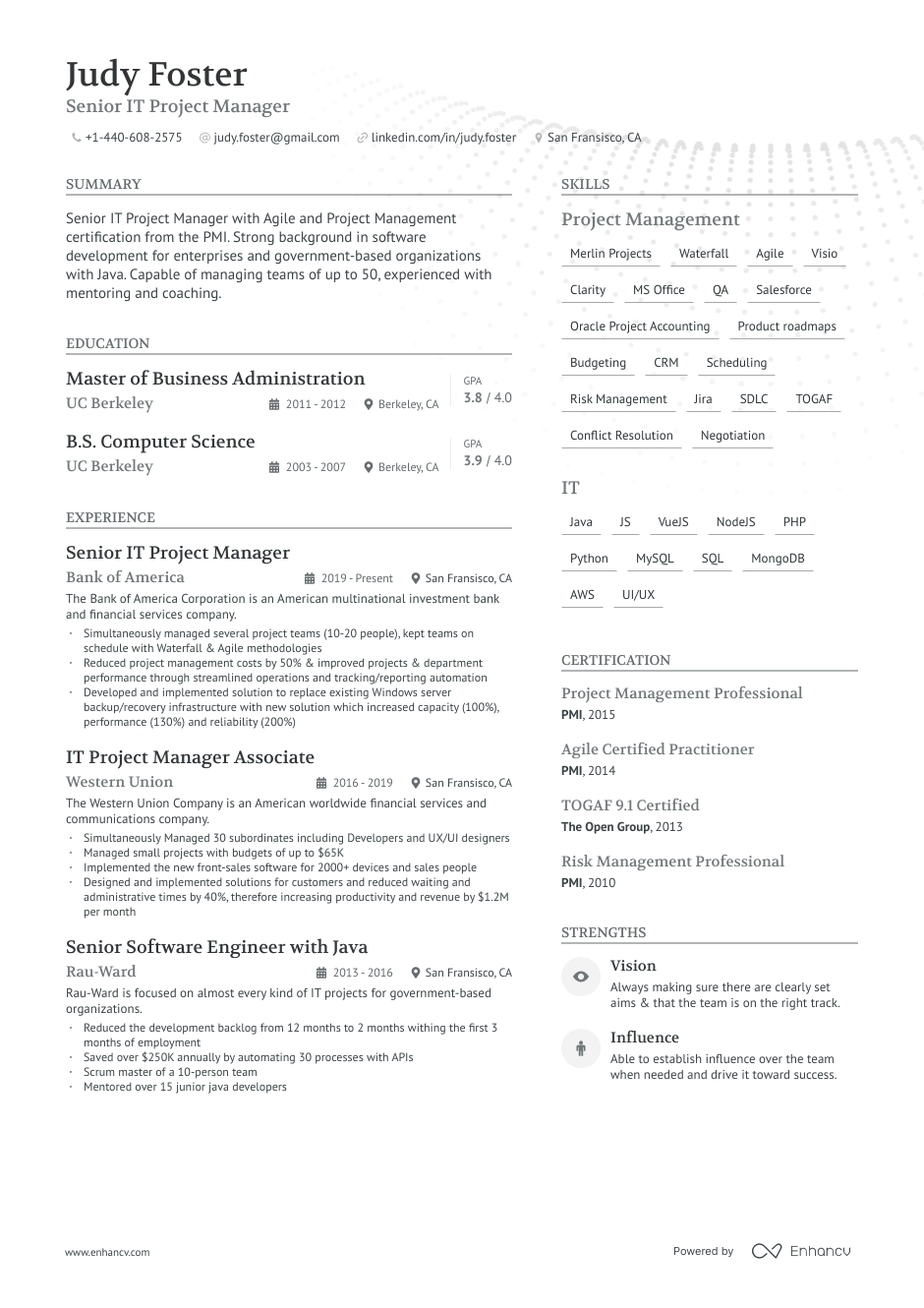 Senior IT project manager resume example
