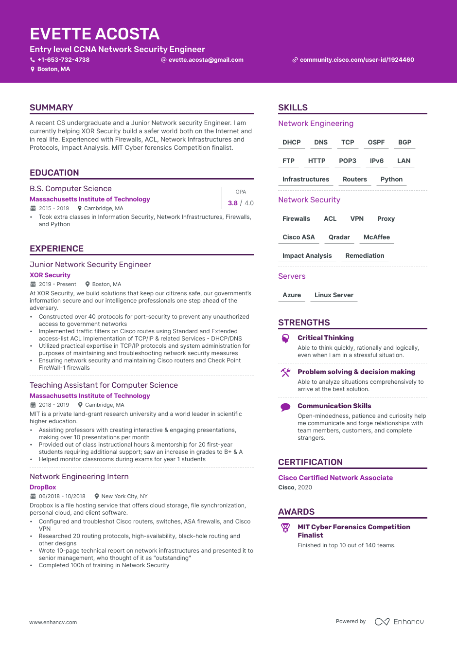 Junior computer science resume example