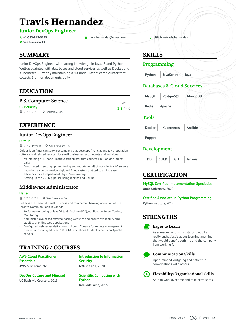 Junior Devops engineer resume example