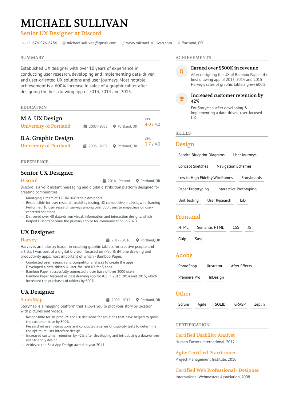 Senior UX designer resume example