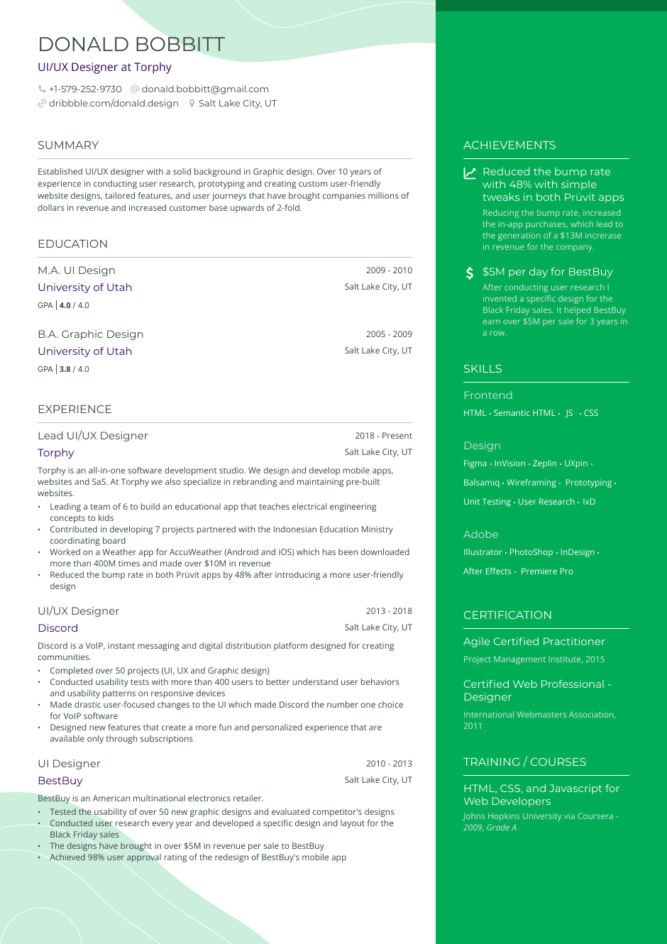 UX/UI designer resume example