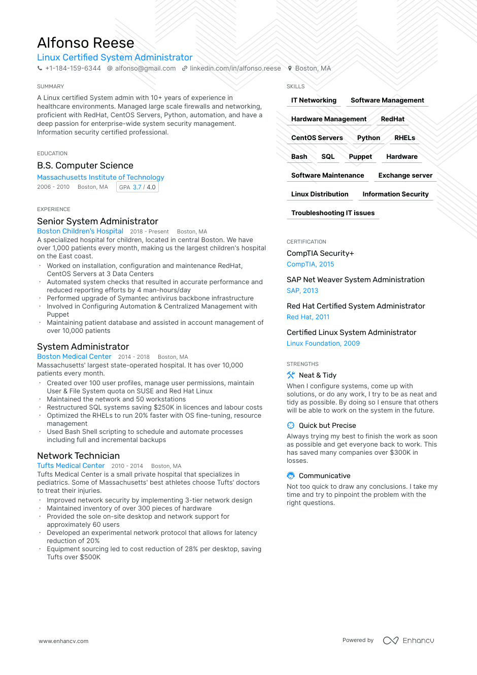 System administrator resume example