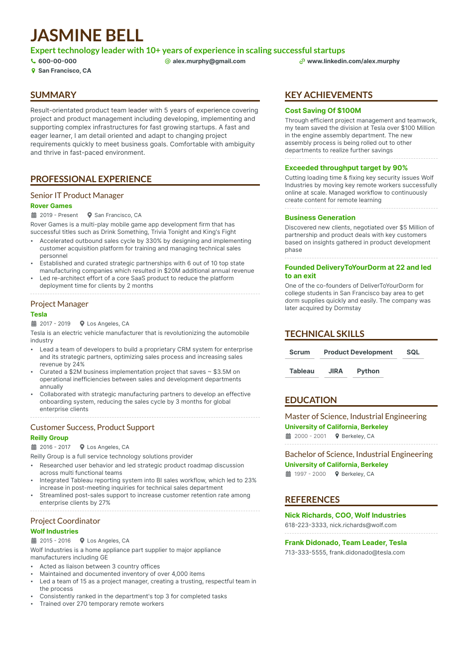 Expert technology leader with 10+ years of experience in scaling successful startups resume example