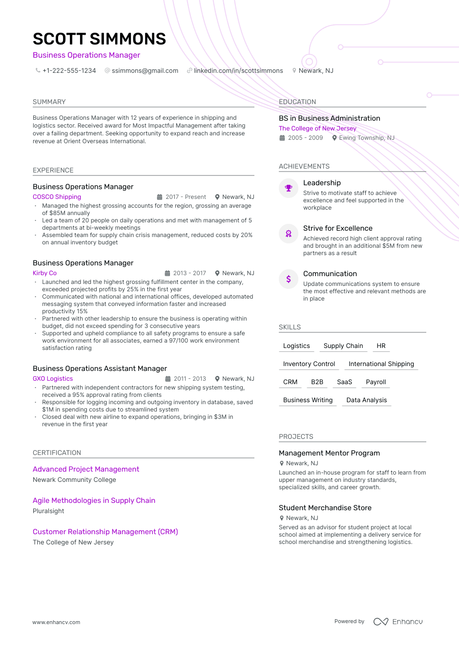 Business operations manager resume example