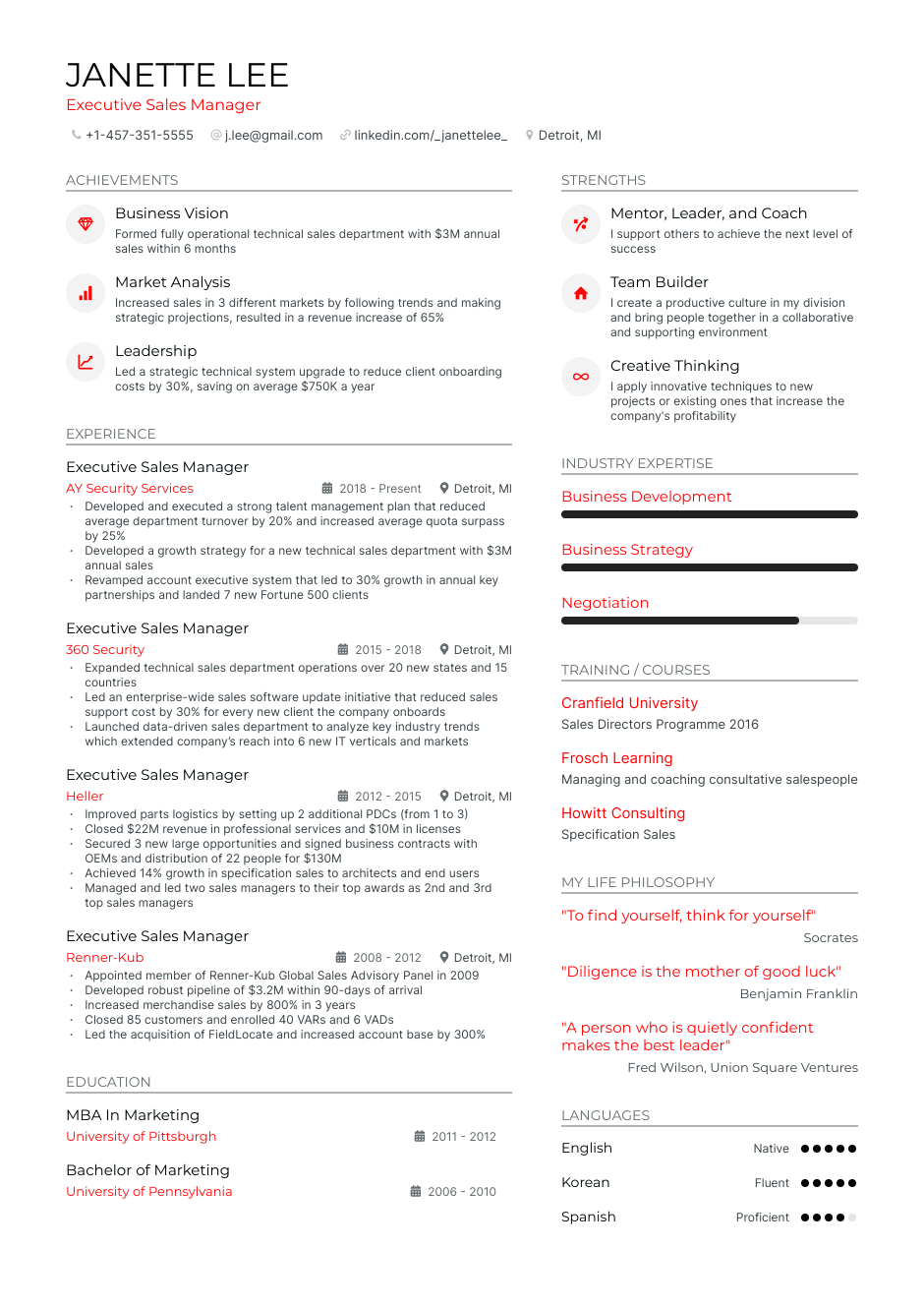 Executive sales manager resume