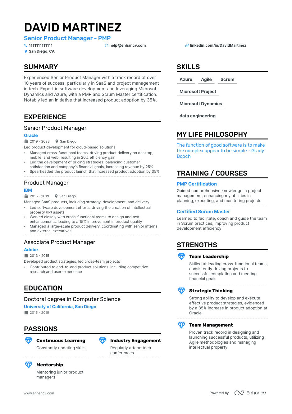 Senior Product Manager | SaaS | Agile & Scrum | PMP resume example