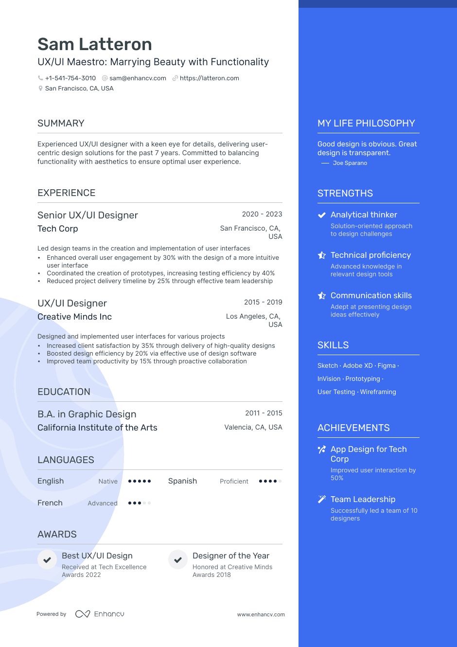UX/UI Maestro: Marrying Beauty with Functionality resume example