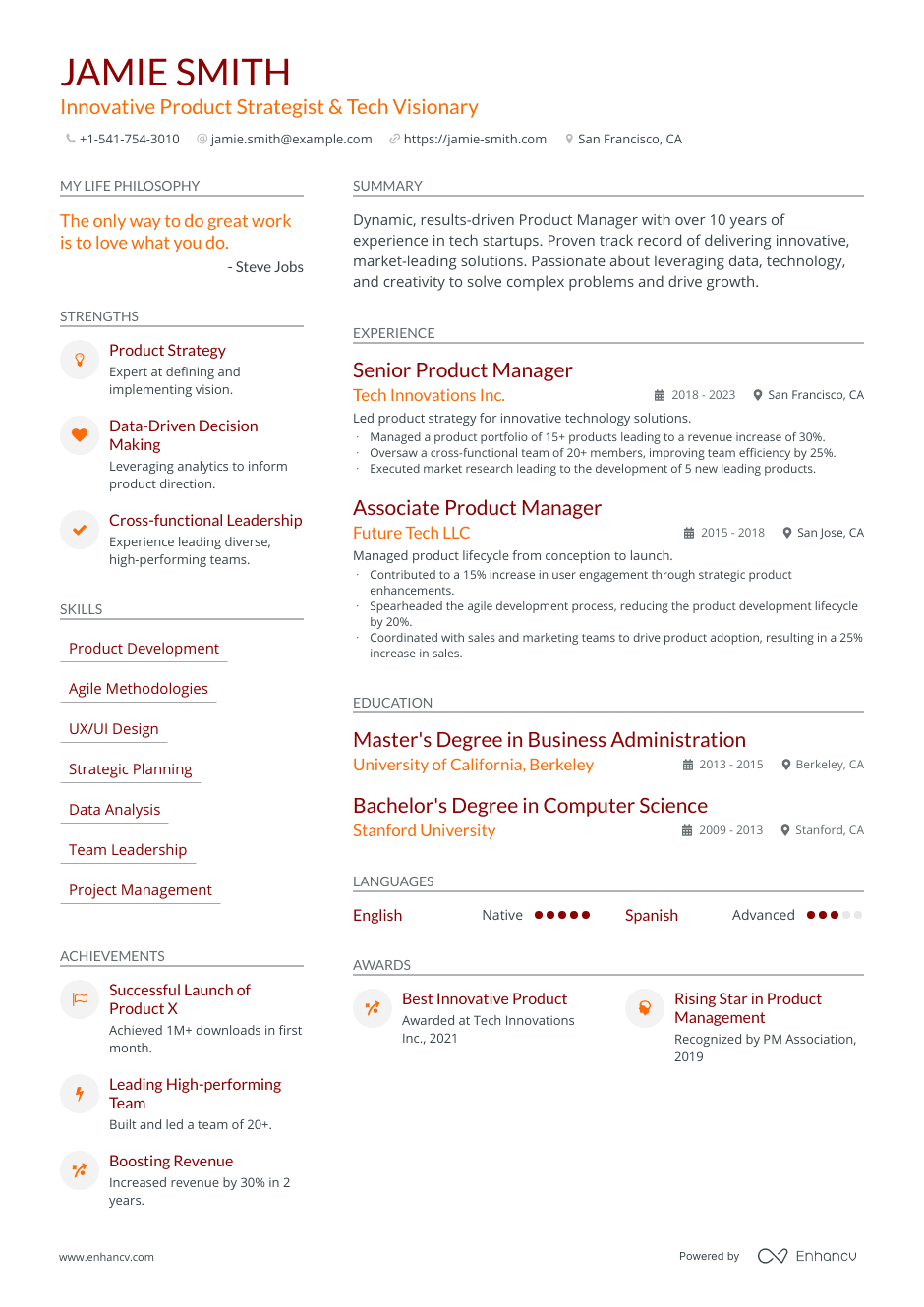 Innovative Product Strategist & Tech Visionary resume example
